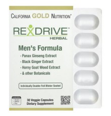 California Gold Nutrition, Rexdrive™, рослинна добавка для чоловіків, 30 вегетаріанських капсул