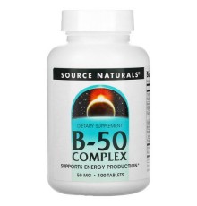 Source Naturals, комплекс B-50, вітаміни групи B, 50 мг, 100 таблеток