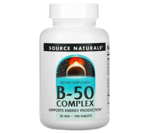 Source Naturals, комплекс B-50, вітаміни групи B, 50 мг, 100 таблеток