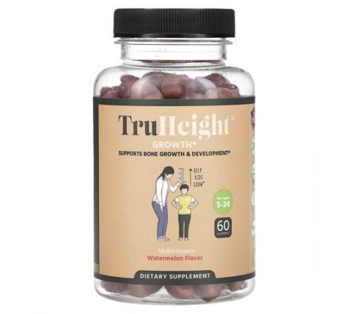 TruHeight, Growth Gummies, мультивітаміни, кавун, для дітей віком 5–24 роки, 60 жувальних таблеток