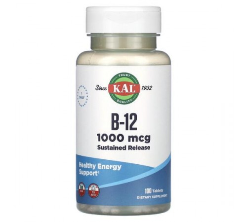 KAL, B12, 1000 мкг, 100 таблеток KAL, B12, 1000 мкг, 100 таблеток