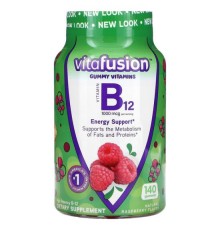 VitaFusion, вітамін B12, з натуральним малиновим смаком, 1000 мкг, 140 жувальних мармеладок (500 мкг в 1 шт.)