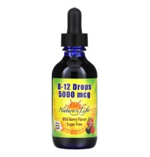 Nature's Life, B-12 Drops, Wild Berry Flavor, 5,000 mcg, 2 fl oz (60 ml)