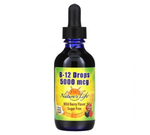 Nature's Life, B-12 Drops, Wild Berry Flavor, 5,000 mcg, 2 fl oz (60 ml)