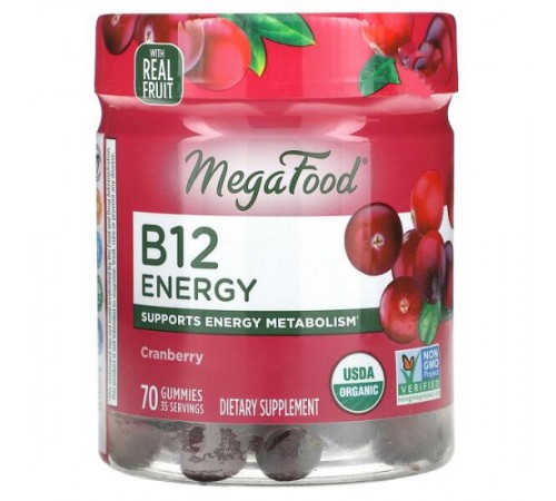 MegaFood, B12 Energy, Журавлина, 70 цукерок MegaFood, B12 Energy, Журавлина, 70 цукерок