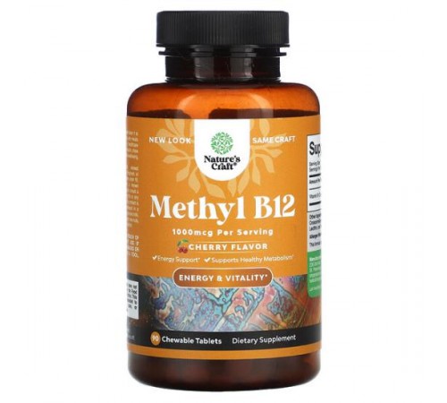 Nature's Craft, метил вітамін B12, вишня, 1000 мкг, 90 жувальних таблеток Nature's Craft, метил вітамін B12, вишня, 1000 мкг, 90 жувальних таблеток