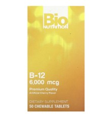 Bio Nutrition, вітамін B12, вишня, 6000 мкг, 50 жувальних таблеток