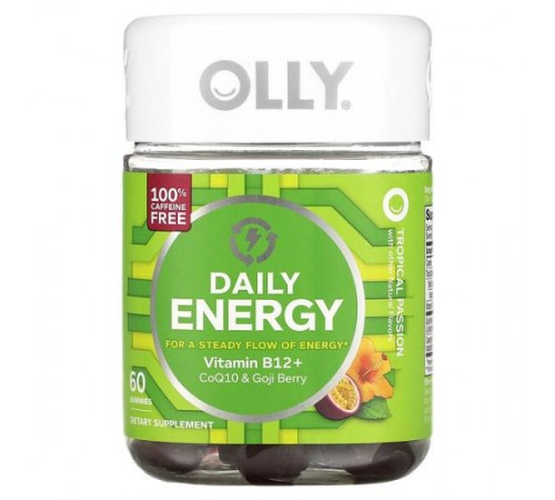 OLLY, Daily Energy, без кофеїну, тропічні фрукти, 60 жувальних мармеладок OLLY, Daily Energy, без кофеїну, тропічні фрукти, 60 жувальних мармеладок