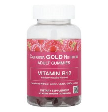 California Gold Nutrition, жувальний вітамін B12, з натуральним малиновим смаком, без желатину, 3000 мкг, 90 жувальних мармеладок (1500 мкг в 1 шт.)