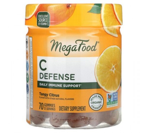 MegaFood, C Defense, пікантні цитрусові, 70 жувальних таблеток