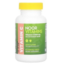 Noor Vitamins, суміш вітаміну C з антиоксидантами, апельсин, 500 мг, 60 жувальних таблеток