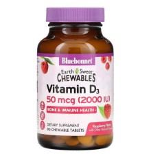 Bluebonnet Nutrition, EarthSweet Chewables, Vitamin D3, Natural Raspberry Flavor, 2,000 IU, 90 Chewable Tablets