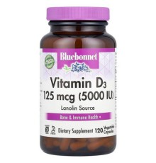 Bluebonnet Nutrition, вітамін D3, 125 мкг (5000 МО), 120 рослинних капсул