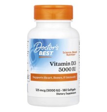 Doctor's Best, вітамін D3, 125 мкг (5000 МО), 180 капсул