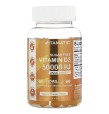 Vitamatic, вітамін D3 без цукру, натуральний апельсин, 1250 мкг (50 000 МО), 60 жувальних мармеладок