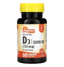 Sundance Vitamins, високоефективний вітамін D3, 125 мкг (5000 МО), 60 капсул зі швидким вивільненням