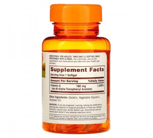 Sundown Naturals, вітамін E, 180 мг (400 МО), 100 капсул Sundown Naturals, вітамін E, 180 мг (400 МО), 100 капсул