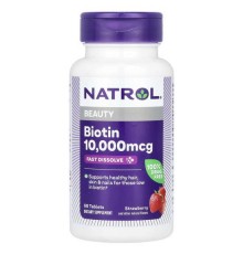 Natrol, біотин, максимальна сила дії, полуниця, 10 000 мкг, 60 таблеток