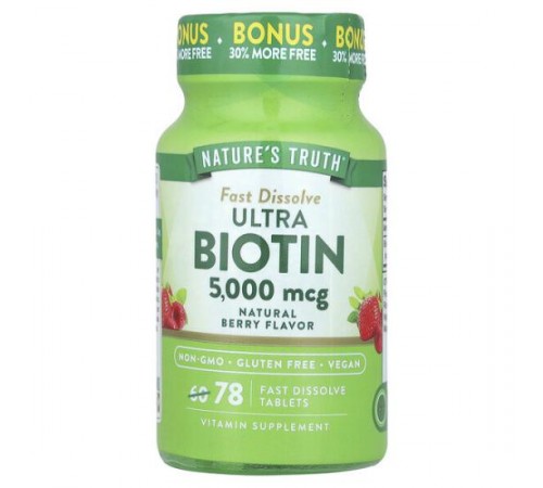 Nature's Truth, Ultra Biotin, натуральні ягоди, 5000 мкг, 78 швидкорозчинних таблеток Nature's Truth, Ultra Biotin, натуральні ягоди, 5000 мкг, 78 швидкорозчинних таблеток