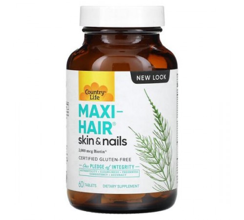 Country Life, Maxi-Hair, добавка для волосся, шкіри та нігтів, 60 таблеток