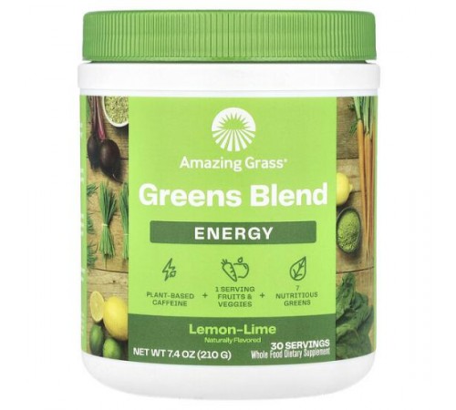 Amazing Grass, Greens Blend, енергетичний комплекс, лимон і лайм, 210 г (7,4 унції)