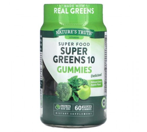 Nature's Truth, Super Food, Super Greens 10, натуральне зелене яблуко, 60 веганських жувальних мармеладок