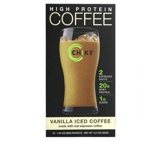 Chike Nutrition, холодна кава з високим вмістом білка, ваніль, 12 пакетиків по 30 г (1,04 унції) Chike Nutrition, холодна кава з високим вмістом білка, ваніль, 12 пакетиків по 30 г (1,04 унції)