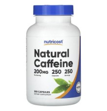 Nutricost, натуральний кофеїн, 200 мг, 250 капсул