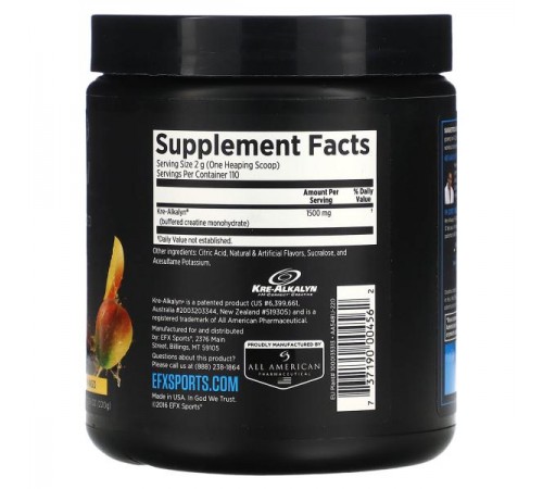 EFX Sports, Kre-Alkalyn EFX, порошок, манго, 220 г (7,76 унції)