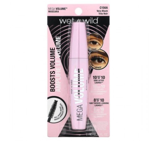 wet n wild, туш для збільшення об’єму, C156A темно-чорна, 6 мл (0,21 рідк. унції)