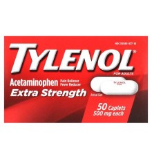 Tylenol, ацетамінофен, жарознижувальний засіб для дорослих, ацетамінофен, 500 мг, 50 капсул