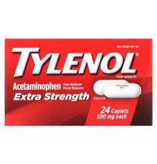 Tylenol, ацетамінофен, жарознижувальний засіб із ацетамінофеном для дорослих, 500 мг, 24 капсули