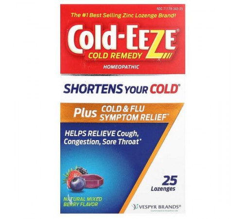 Cold Eeze, Cold Remedy, гомеопатичний засіб для полегшення симптомів застуди та грипу, з натуральних ягід, 25 пастилок Cold Eeze, Cold Remedy, гомеопатичний засіб для полегшення симптомів застуди та грипу, з натуральних ягід, 25 пастилок