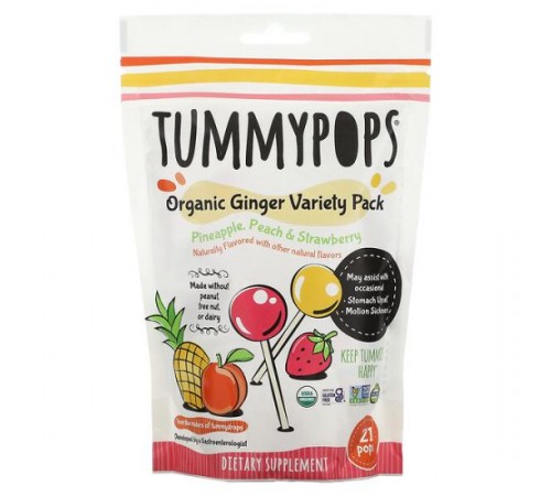 Tummydrops, Tummypops, органічна упаковка з імбиром, 21 шт