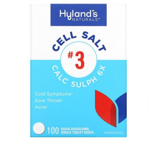 Hyland's Naturals, Cell Salt #3, Calc Sulph 6X, 100 одноразових швидкорозчинних таблеток