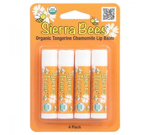 Sierra Bees, органічні бальзами для губ з ароматом мандарина та ромашки, 4 шт. в упаковці по 4,25 г (0,15 унції)