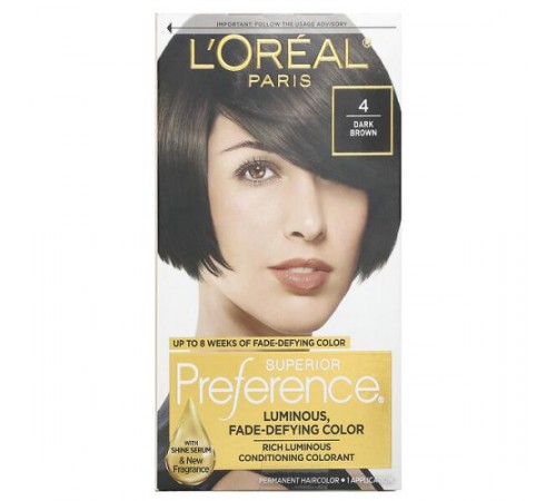 L'Oréal, Superior Preference, сяюча, стійка фарба, 4 темно-каштанових відтінку, 1 нанесення