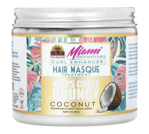 Okay Pure Naturals, Miami South Beach Curls, маска-маска для покращення волосся, кокос, 482 г (17 унцій)