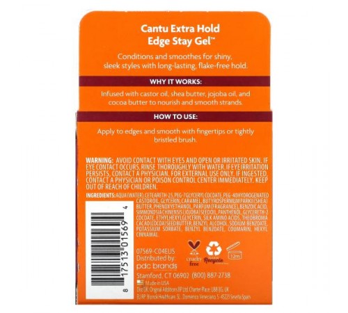 Cantu, масло ши для натурального волосся, гель Extra Hold Edge Stay, 64 г (2,25 унції)