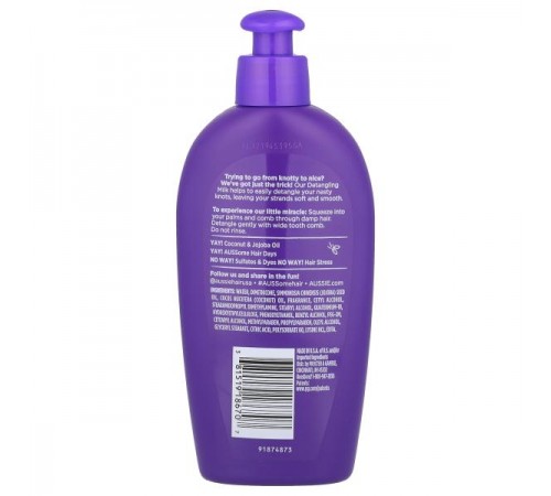 Aussie, Miracle Curls, незмивне молочко для розчісування локонів, з кокосом і олією жожоба, 200 мл (6,7 рідк. унції) Aussie, Miracle Curls, незмивне молочко для розчісування локонів, з кокосом і олією жожоба, 200 мл (6,7 рідк. унції)