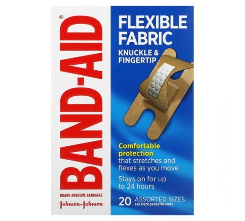 Band Aid, пластирі, еластична тканина, різні розміри, 20 шт