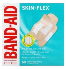 Band Aid, пластирі, Skin-Flex, різні розміри, 60 шт