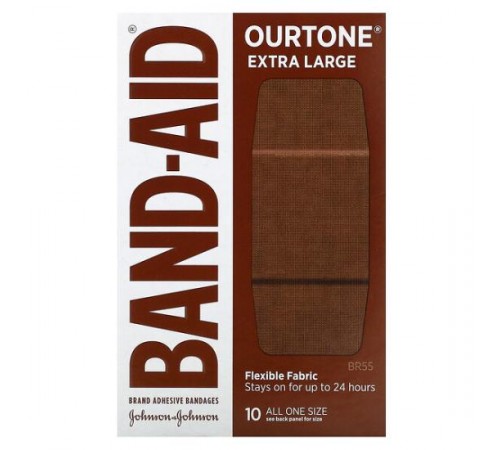 Band Aid, пластирі, Ourtone, еластична тканина, дуже великий розмір, BR55, 10 шт.