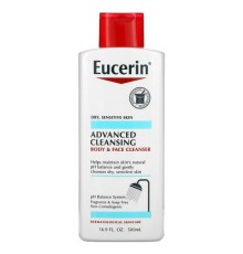 Eucerin, Advanced Cleansing, очищувальний засіб для тіла та обличчя, без запаху, 500 мл (16,9 рідких унцій)