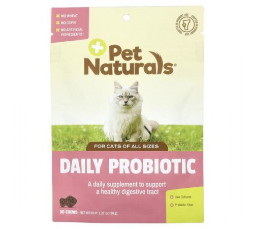 Pet Naturals, щоденний пробіотик, для котів, 30 жувальних таблеток, 36 г (1,27 унції) Pet Naturals, щоденний пробіотик, для котів, 30 жувальних таблеток, 36 г (1,27 унції)