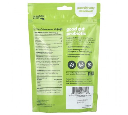 Ready Pet Go, Good Gut Probiotic, для собак будь-якого віку, зі смаком сиру, 60 м’яких жувальних таблеток, 240 г (8,5 унції) Ready Pet Go, Good Gut Probiotic, для собак будь-якого віку, зі смаком сиру, 60 м’яких жувальних таблеток, 240 г (8,5 унції)