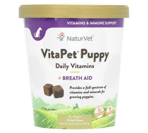 NaturVet, VitaPet Puppy, вітаміни та засоби для підтримки дихання, для цуценят, 70 м’яких жувальних таблеток, 154 г (5,4 унції)