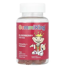 GummiKing, бузина для дітей, імунний захист + гарне самопочуття, смак малини, 60 жувальних мармеладок