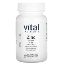 Vital Nutrients, цинк (цитрат), 30 мг, 90 веганських капсул