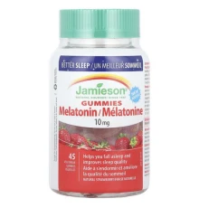 Jamieson Vitamins, жувальні таблетки з мелатоніном, натуральна полуниця, 10 мг, 45 вегетаріанських жувальних таблеток
